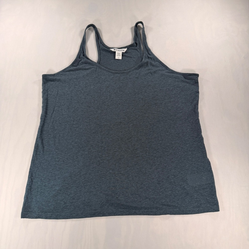 Athleta Tank Top Womens Large Blue Heathered Racerback Relaxed Fit Activewear